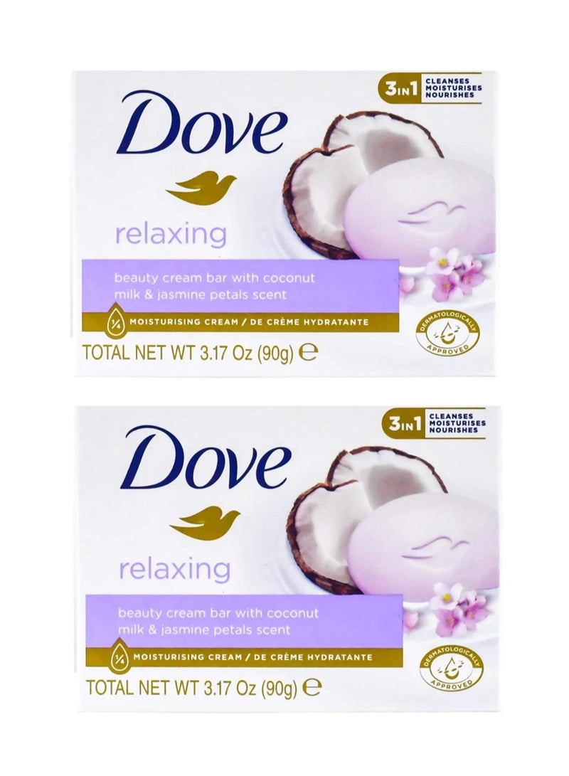 Dove Beauty Cream Bar with Coconut Milk & Jasmine Petals Scent, 90g x 2 Pcs | Moisturizing Soap Bar for Soft & Smooth Skin - Image 1